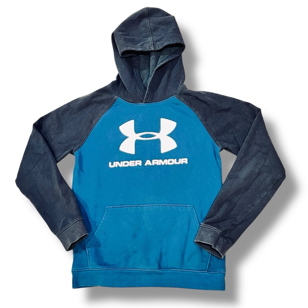 Under Armour Hoodie Youth Boys YXL 2 Tone Blue Hooded Sweatshirt Loose Nice!